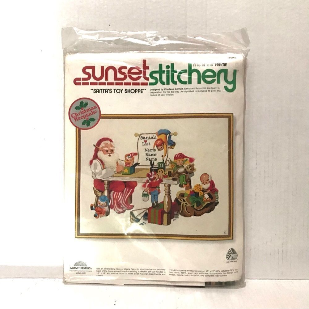 Vintage Sunset Stitchery “Santas toy shoppe“ 1979